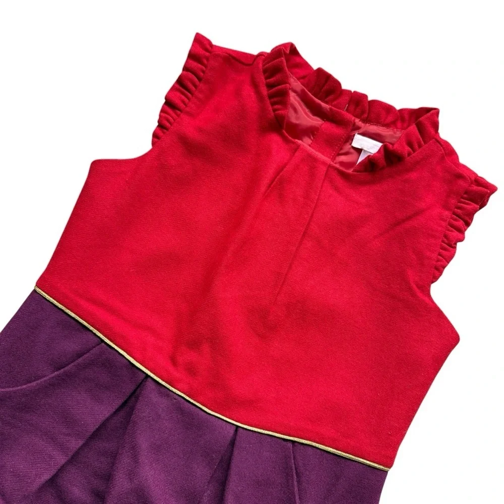 Janie and Jack Dress Girls Size 10 Red Purple Colorblock Mock Neck Pockets Wool
